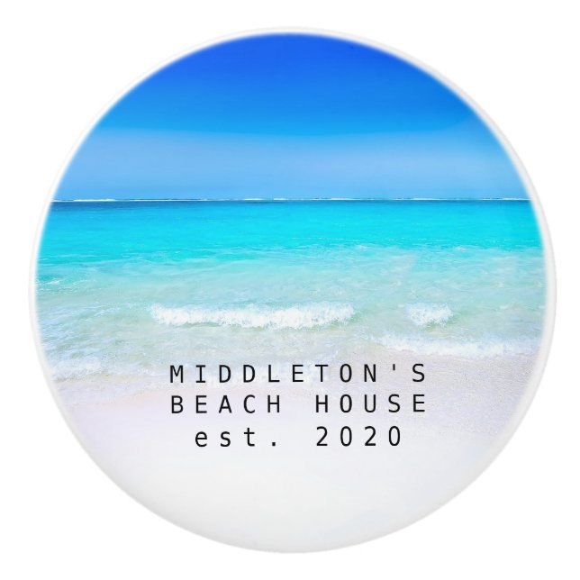 Blue Aqua Ocean Sea Custom Coastal  Family Ceramic Knob (Front)