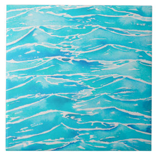 Blue Aqua Ocean Sea Waves Watercolor Print Ceramic Tile