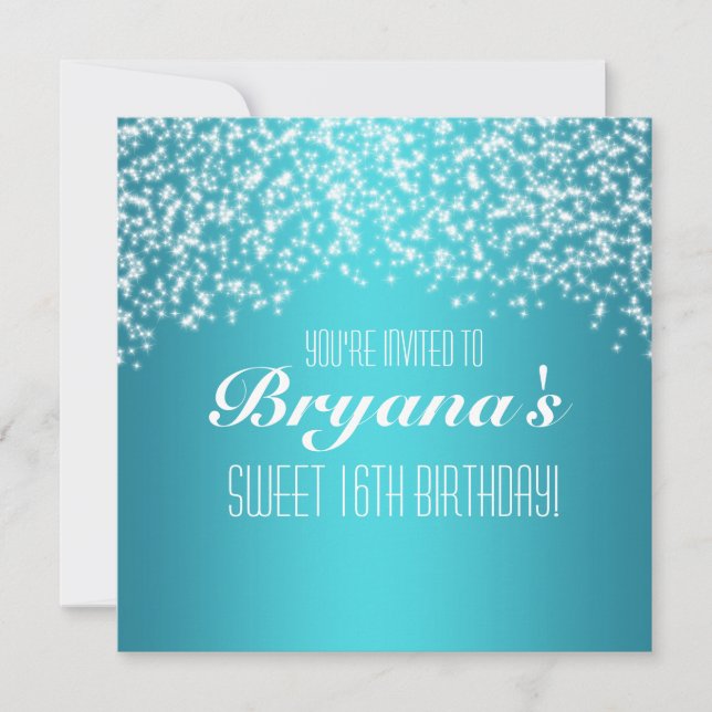 Blue Aqua Party Glitter Sparkle Invitation (Front)