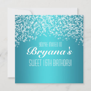 Blue Aqua Party Glitter Sparkle Invitation