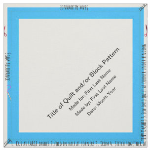 Blue Aqua Personalised Simple Quilt Label Corner Fabric