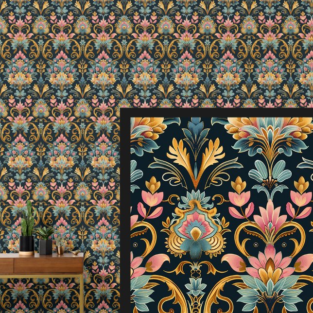 Blue Aqua Pink Gold Art Nouveau  Wallpaper (Creator Uploaded)
