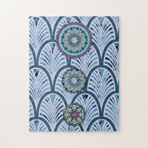 Blue Aqua Purple 3 Mandala Personalised Jigsaw Puzzle