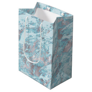 Blue Aqua Silver Marble Medium Gift Bag