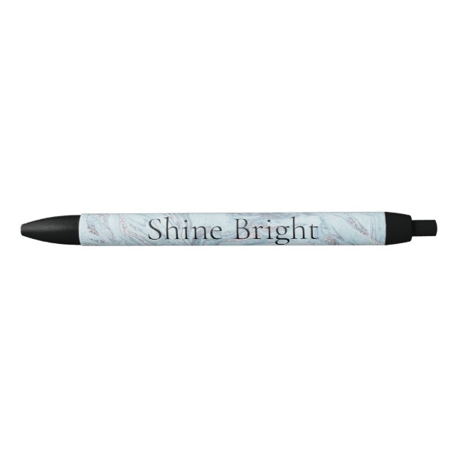 Blue Aqua Silver Marble Swirls Black Ink Pen (Front)