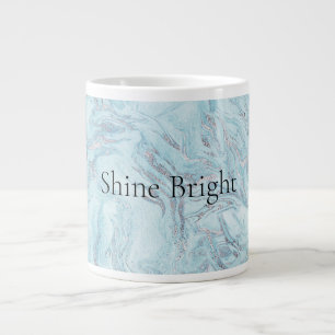 Blue Aqua Silver Marble Swirls Large Coffee Mug