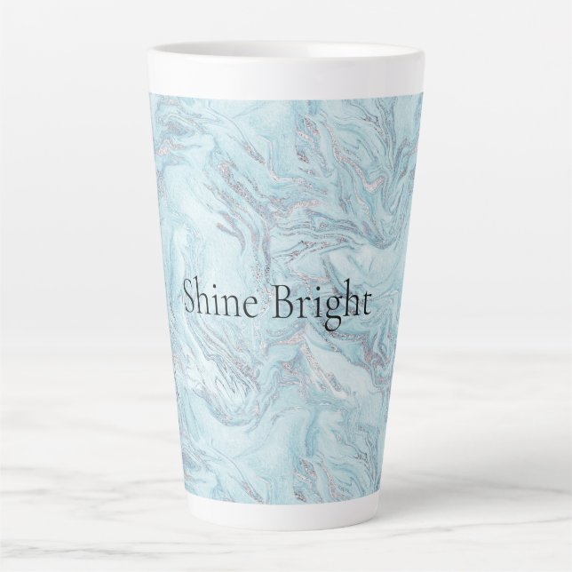 Blue Aqua Silver Marble Swirls Latte Mug (Front)