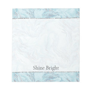 Blue Aqua Silver Marble Swirls Notepad