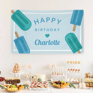 Blue & Aqua Summer Popsicle Kids Birthday Banner