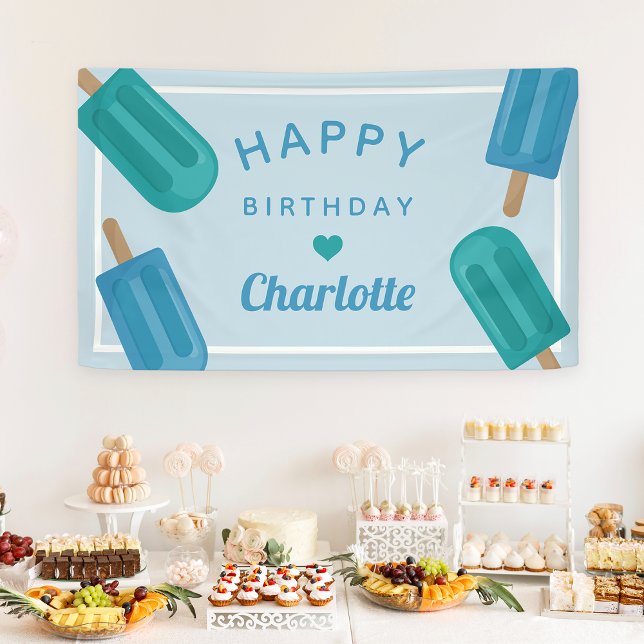 Blue & Aqua Summer Popsicle Kids Birthday Banner (Creator Uploaded)