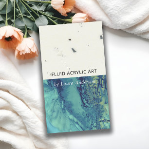 BLUE AQUA TEAL FLUID ACRYLIC RESIN ART ARTIST BUSINESS CARD