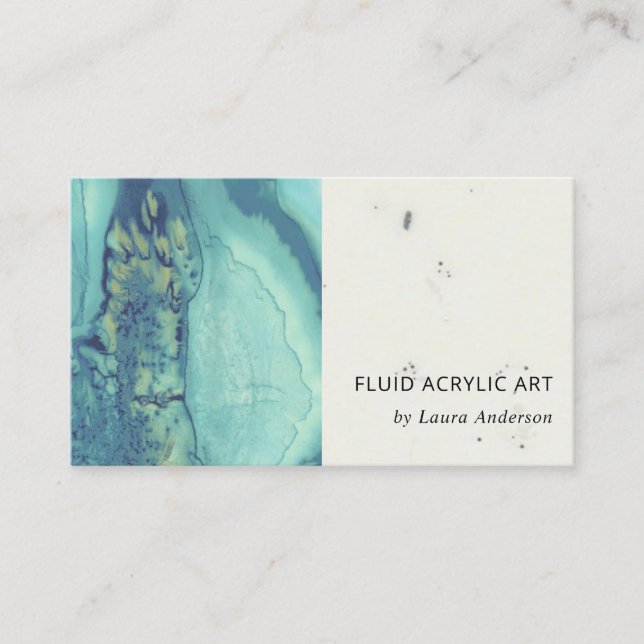 BLUE AQUA TEAL FLUID ACRYLIC RESIN ART ARTIST BUSINESS CARD (Front)