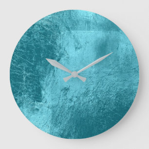 Blue Aqua Tiffany Metallic Glass Grey Minimal Large Clock