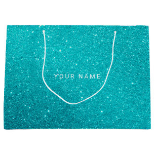 Blue Aqua Turqoise Ocean Glitter Favour Gift Large Gift Bag