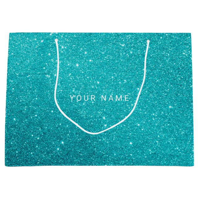 Blue Aqua Turqoise Ocean Glitter Favour Gift Large Gift Bag (Front)
