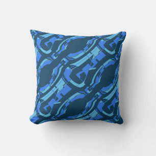 Blue Aqua Turquoise Diagonal MCM Look Large Tiles Cushion