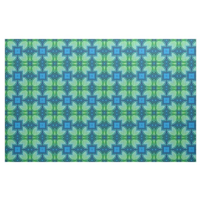 Blue Aqua Turquoise Lime Green Bali Batik Pattern Fabric (Fat Quarter)
