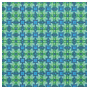 Blue Aqua Turquoise Lime Green Bali Batik Pattern Fabric