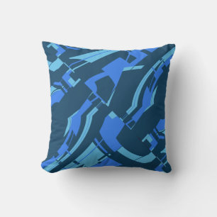 Blue Aqua Turquoise Slanted MCM Look Abstract Cushion