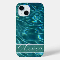 Blue aqua Water Pattern ocean waves monogram