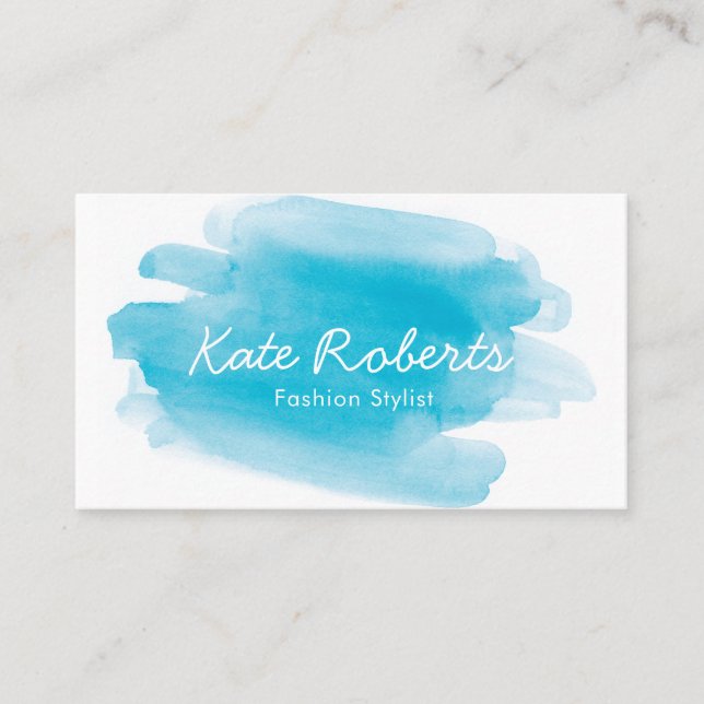 Blue Aqua Watercolor business card | creative (Front)