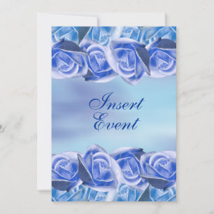 Blue aqua wedding elegant rose invitation