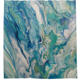 Blue, aqua, yellow modern abstract shower curtain