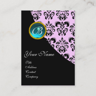 BLUE AQUAMARINE  DAMASK MONOGRAM ,turquase pink Business Card