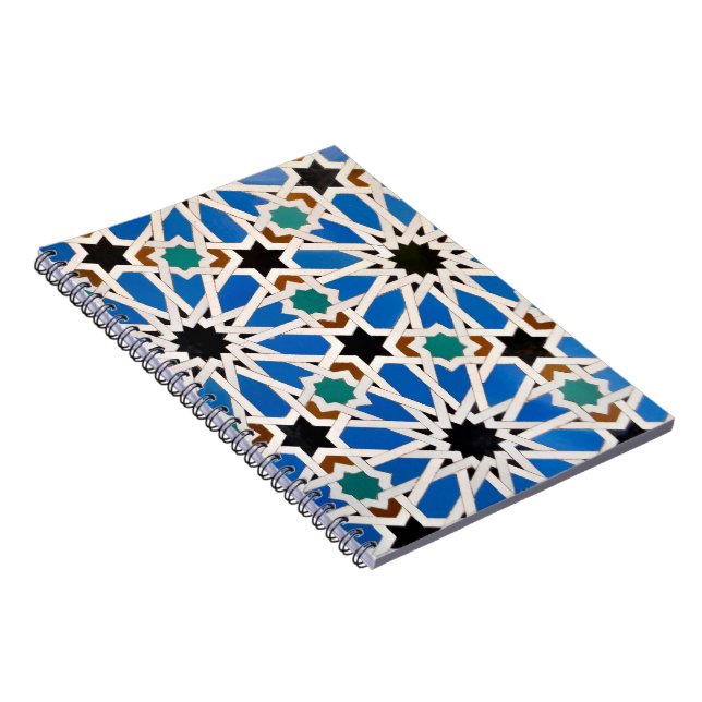 Blue Arabesque Mosaic Pattern Spiral Notebook (Right Side)