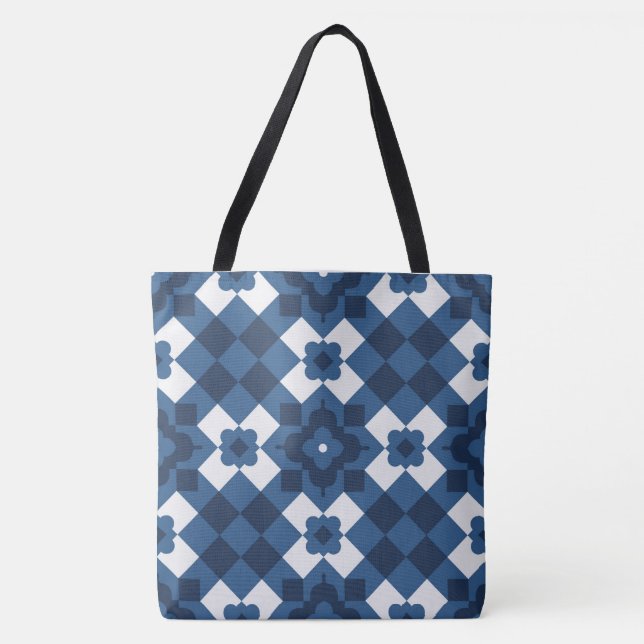 Blue Arabesque Pattern Tote Bag (Front)