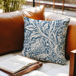 Blue Arcadia William Morris Hawthorn Leaf Pattern Cushion
