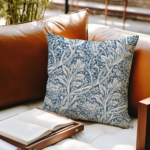 Blue Arcadia William Morris Hawthorn Leaf Pattern Cushion