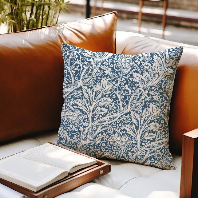 Blue Arcadia William Morris Hawthorn Leaf Pattern Cushion (Creator Uploaded)
