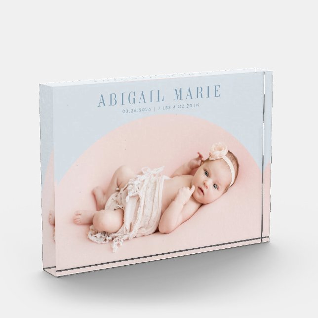 Blue Arch Baby Photo Keepsake  Block (Left)