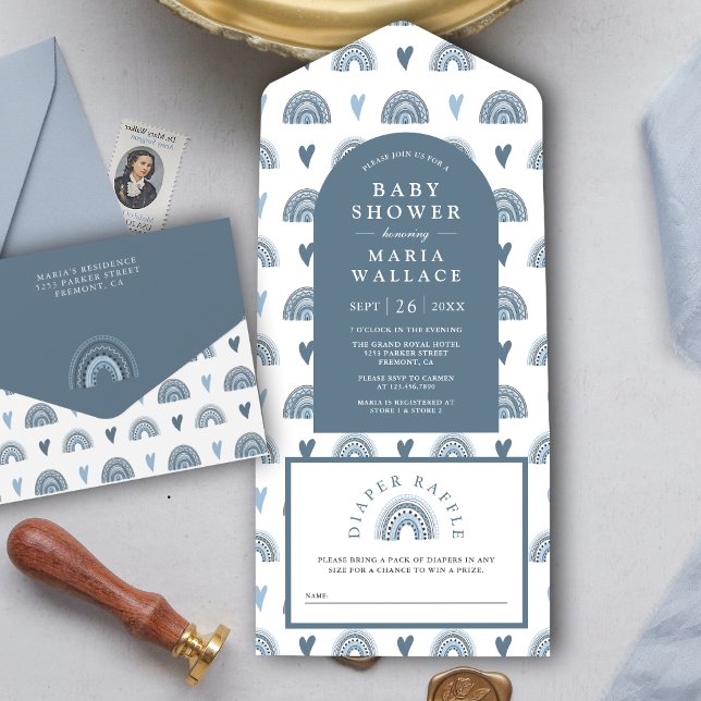 Blue Arch Boho Rainbow Baby Shower All In One Invitation (Creator Uploaded)