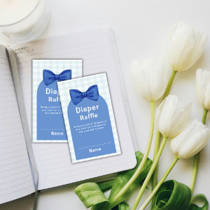 Blue Arch Gingham Bow Diaper Raffle Baby Shower Enclosure Card