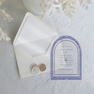 Blue Arch Mexican Talavera Spanish Wedding Acrylic Invitations