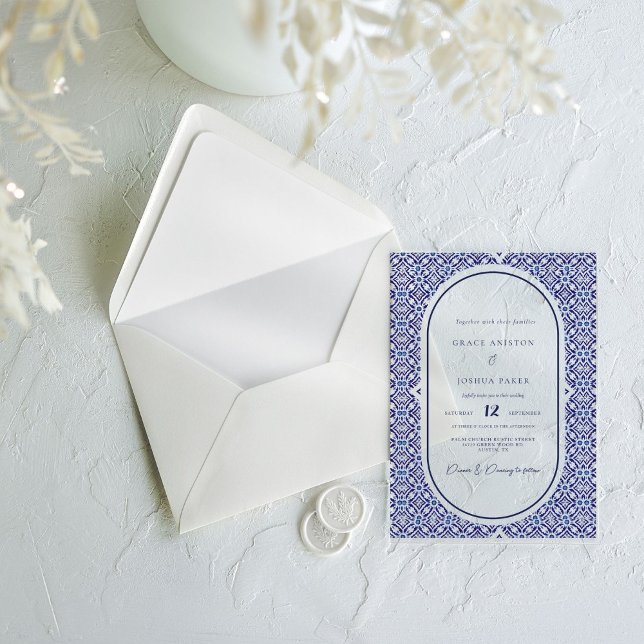 Blue Arch Mexican Talavera Spanish Wedding Acrylic Invitations (Creator Uploaded)