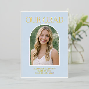 Blue Arch Photo Graduation Gold Foil Announcement