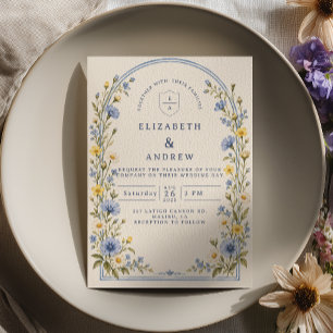 Blue Arch Wildflower Wedding Invitation