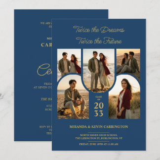 Blue Arched Collage Double Grads Twins TMF26 Invitation