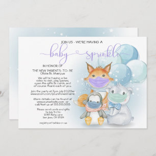 Blue Arctic Animals in Masks Baby Sprinkle Invitation