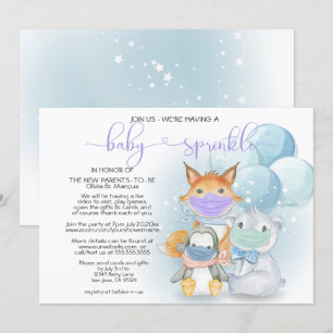 Blue Arctic Animals in Masks Baby Sprinkle Invitation