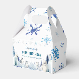 Blue Arctic Animals Winter Birthday Party Favour Box