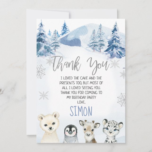 Blue Arctic Onederland Birthday Thank You Card (Front)