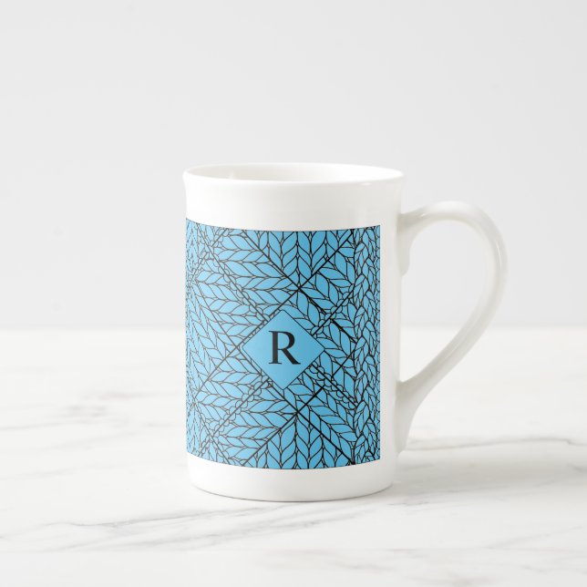 BLUE ARGYLE KNIT Bone China Mug + Text  (Right)