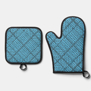 BLUE ARGYLE KNIT Oven Mitt & Pot Holder Set