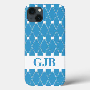 Blue Argyle Lattice with monogram iPhone 13 Case