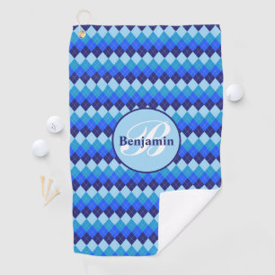 Blue Argyle, Navy, Sky Blue, Pale Blue Monogrammed Golf Towel