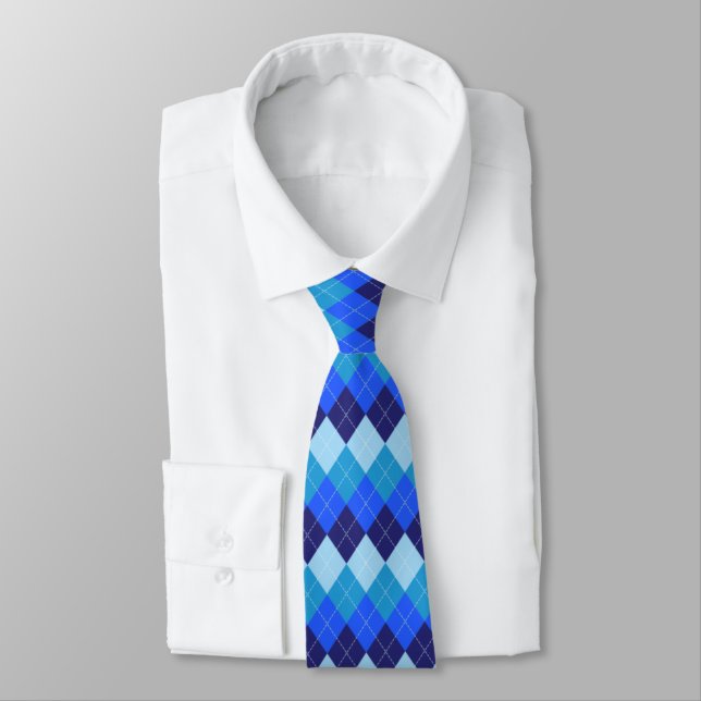Blue Argyle - Navy, Sky Blue, Pale Blue Tie (Tied)